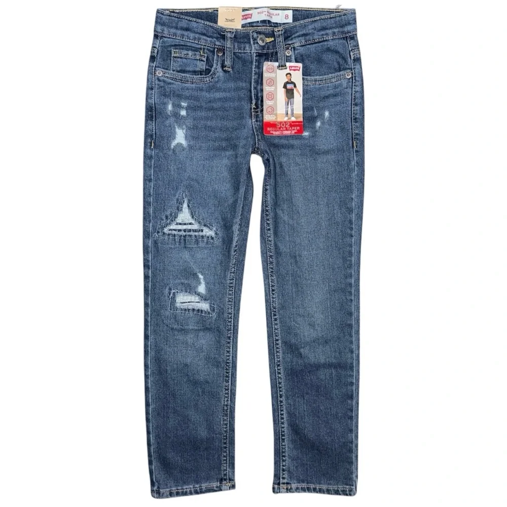 NWT Levi’s 502 Regular Taper Jeans Boys 8 (24x25) Medium Wash Stretch Distressed